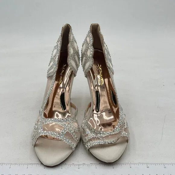 XYD Ivory and Silver Crystal Embellished Stiletto Heels - Picture 2 of 7